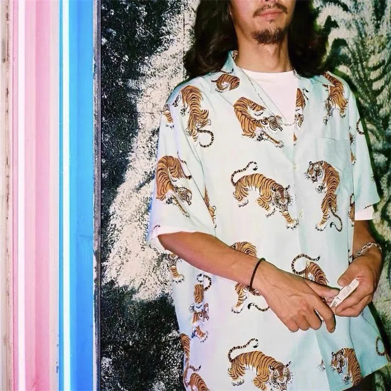 

Life Wao Maria Men's ort Sve irt Tiger Skeleton Print Casual Summer Hawaiian T-irt Loose Fit Youthful Sle