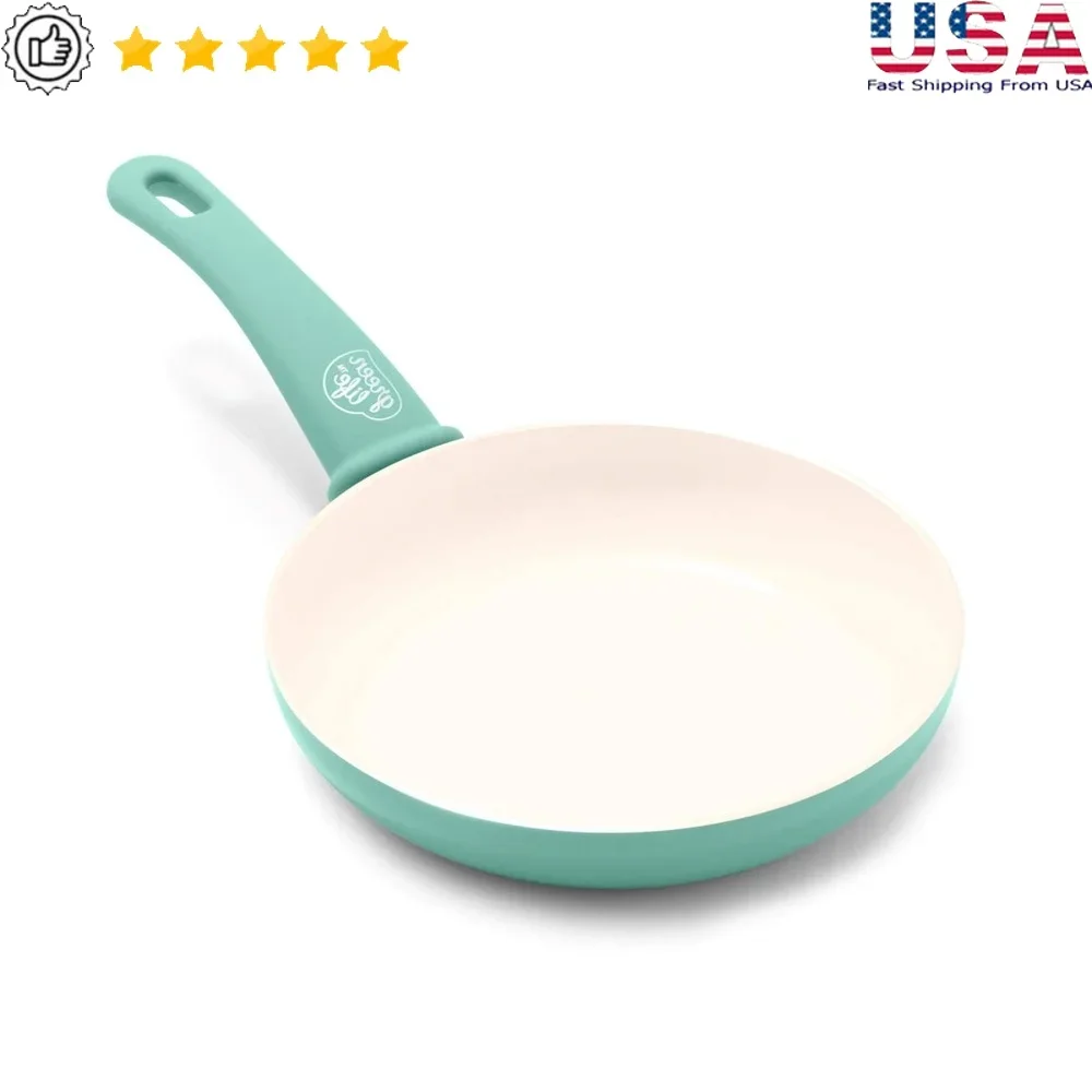 Sartén de 8 pulgadas con agarre suave, revestimiento cerámico antiadherente, mango de baquelita, fácil limpieza, apto para lavavajillas, cocina de aluminio ecológica y segura