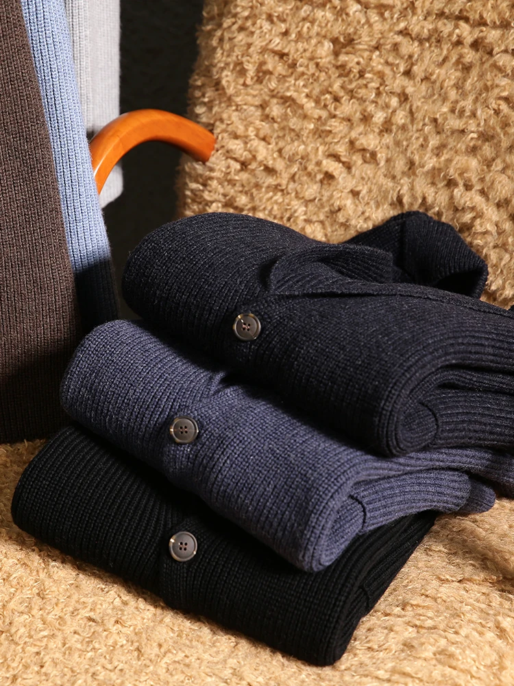 

Lightweight 00% Wool Knitted Cardigan Sweater for Men Faionable Collared Warm Autumn Winter Outerwear