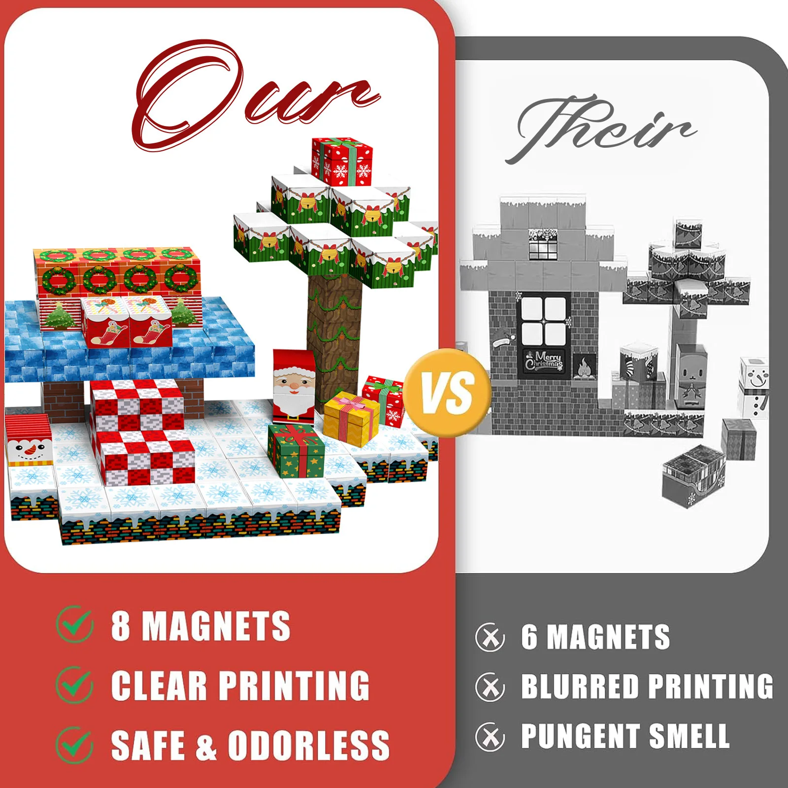 Ensemble de blocs de construction de modèle de scène d'arbre de noël du père noël, jouets créatifs de développement du cerveau pour enfants, Cube magnétique, cadeau de noël