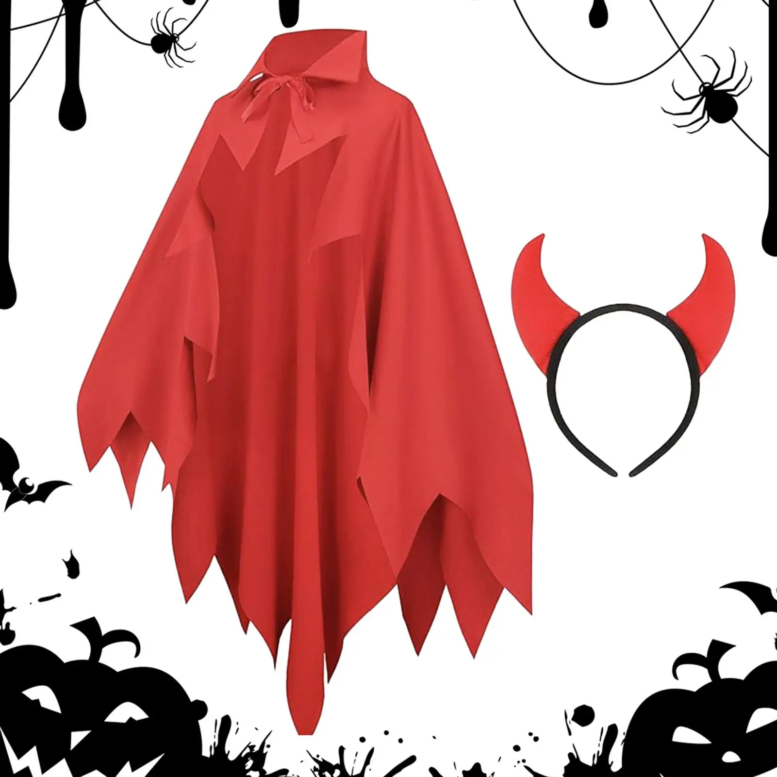 

Vampire Costume Set Gothic Cape Cloak with Horned Headband Halloween Cosplay Outfit for Women Men Party Accessories Horror Decor