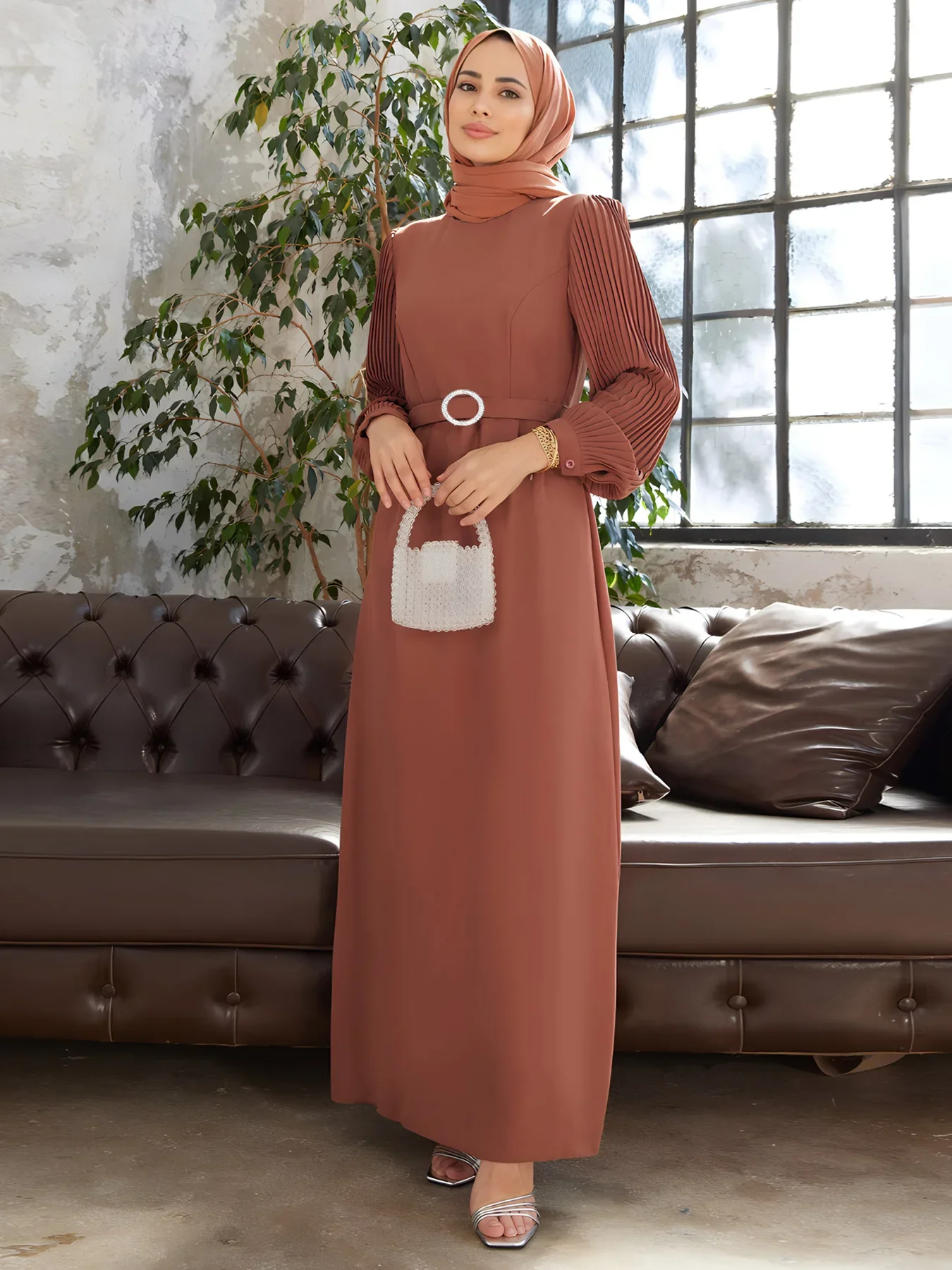 女性のためのイスラム教徒のプリーツアバヤ,イスラムのロングドレス,トルコのドレス,ドバイのカフタン,eidのパーティードレス,アラブのドレス,ベルト付きのモロッコのカフタン