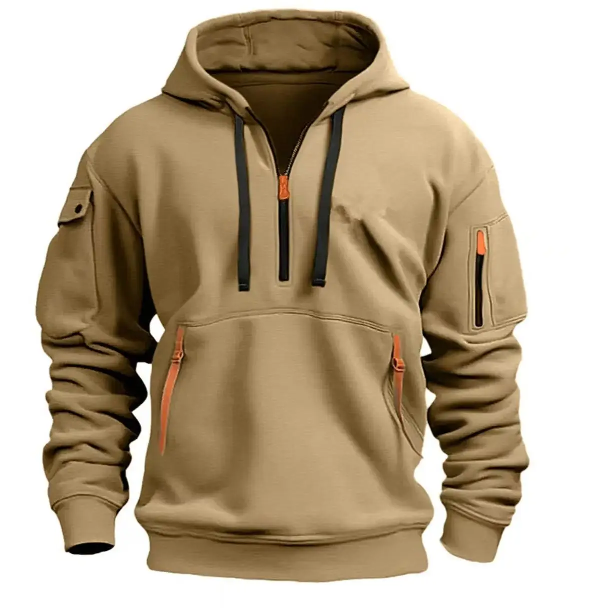 

Cross border Spring and Autumn Men's Hoodie Zipper Multi pocket Hoodie Men's Sports and Leisure Coat
