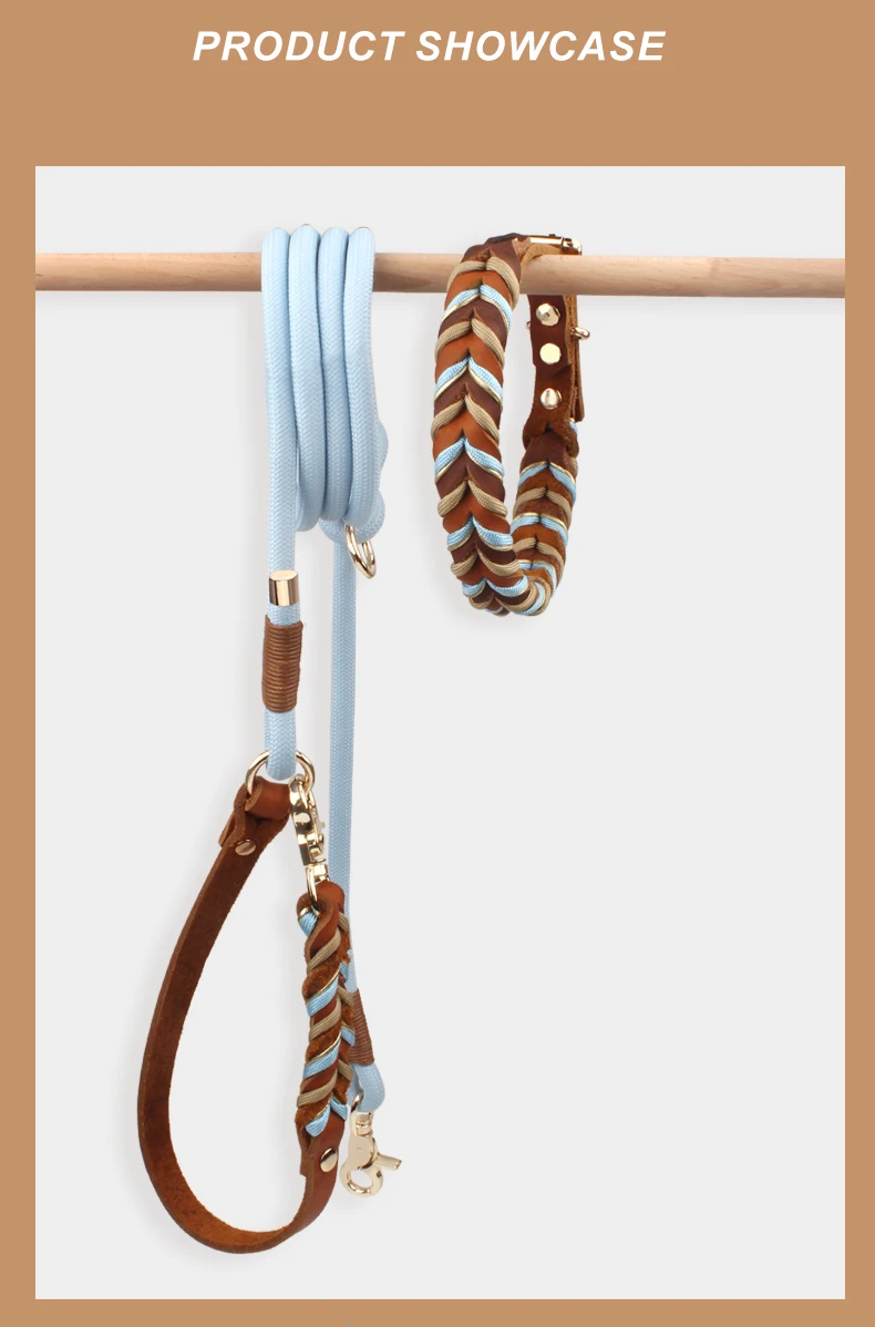 Echtes Lederhalsband für starke und langlebige Welpen, mittelgroße und große Hunde, modisches geflochtenes buntes Nylonseil-Hundehalsband, neu eingetroffen – Detail 7