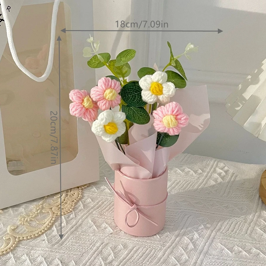 1 Stück Wunderschöner Garn-Blumenstrauß mit Blumenröhre, Couchtischdekoration, Geschenk zum Valentinstag und Muttertag – Detail 3