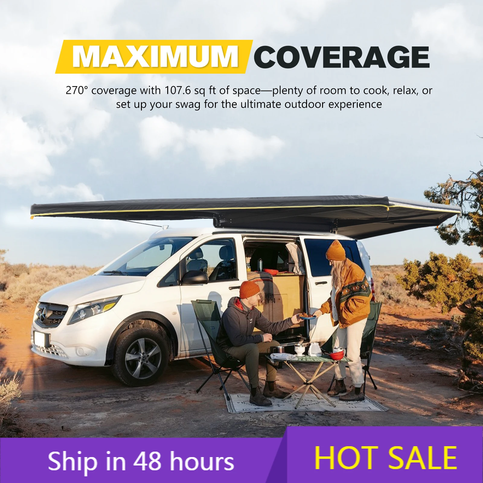 

YTYIN BUNKER INDUST Universal Extended 270 Degrees Car Side Awning Waterproof Free Standing Legless 4x4 Camping Vehicle Awning