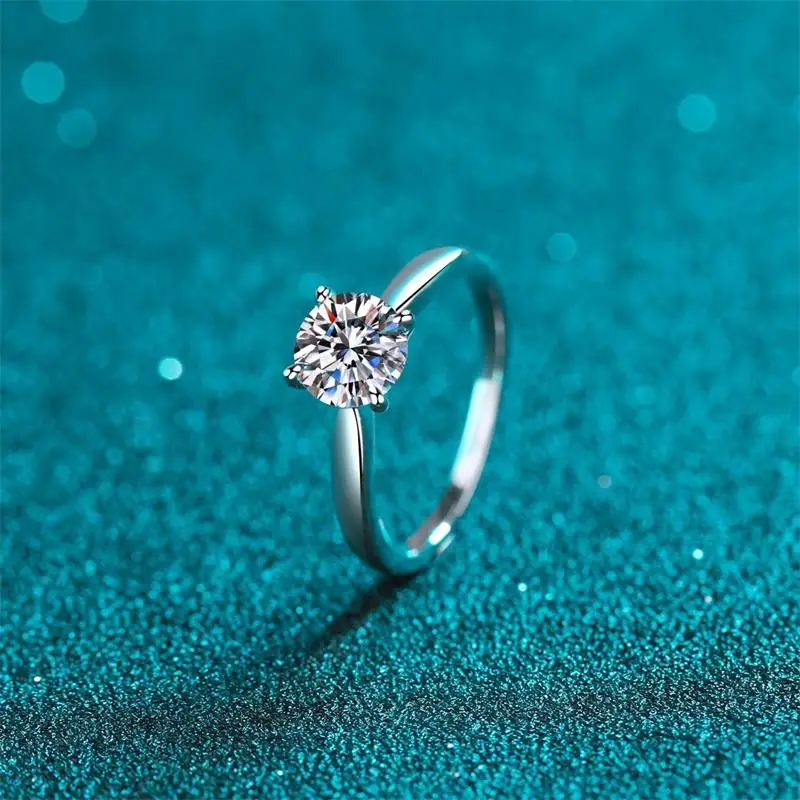 

S925 Sterling Silver Ring Women's Moissanite Simple Bright Luxury Plated PT950 Classic Four Prongs Jewelry Ring Best Gift