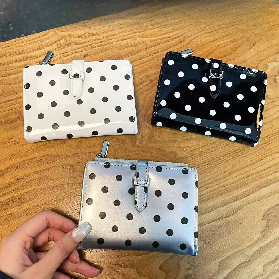 Korean Style Simple Dot Women Short Wallet Female Cute Large Capacity Card Holder Multi-card Slot Document Bag Zipper Coin Purse