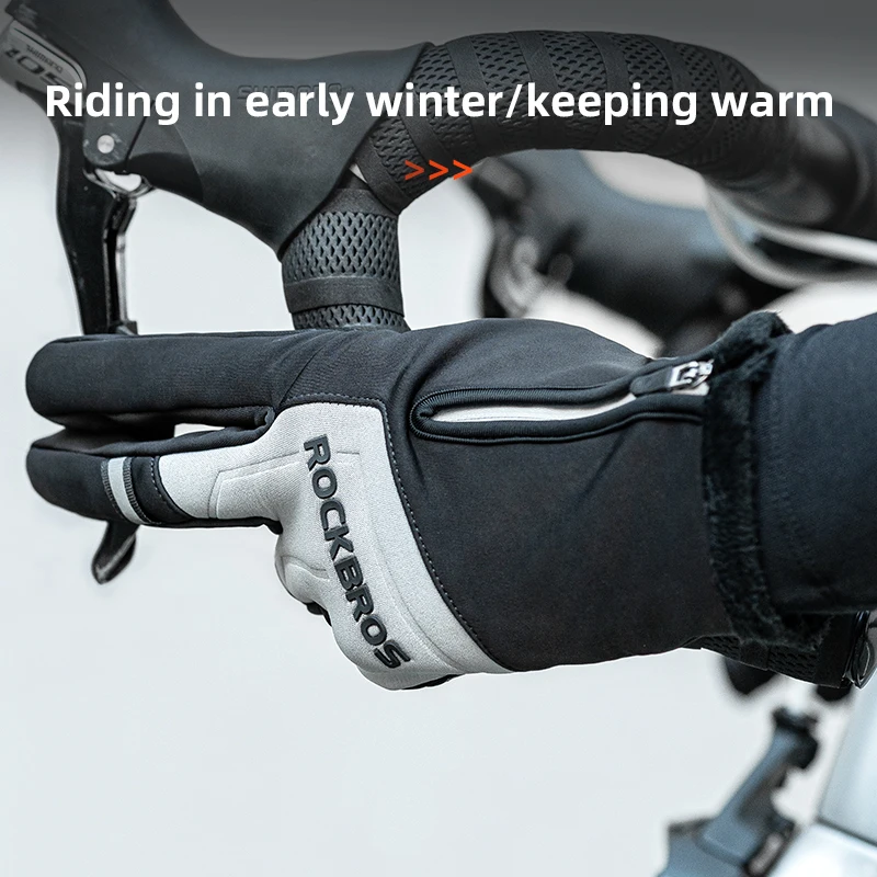 ROCKBROS Winter Warm Gloves Touch screen Cycling Gloves Full Finger MTB Bike Gloves Non Slip Silicone Palm Thermal Ski Gloves