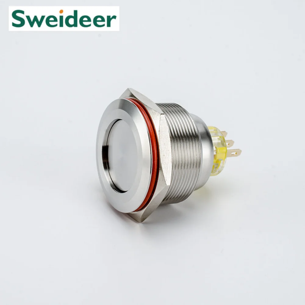 Interruptores de botón de Metal, símbolo de encendido, indicador LED impermeable, enclavamiento momentáneo, encendido y apagado, 25mM, 30mm