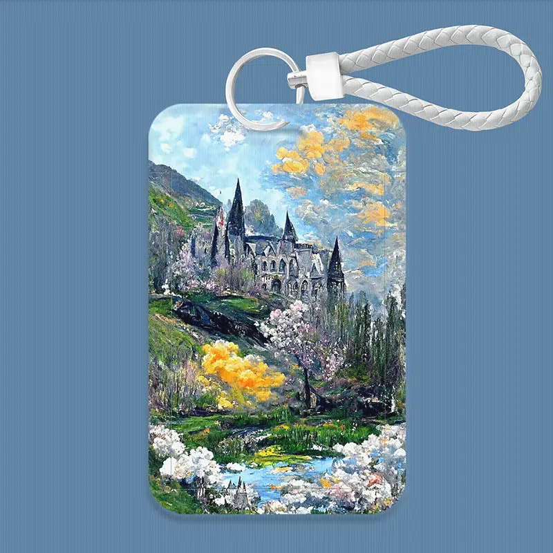 Oil Painting Landscape Print Creative Design Bank Business Work Card Holder Men Credential Holders Bus Card Small Gift Keychain