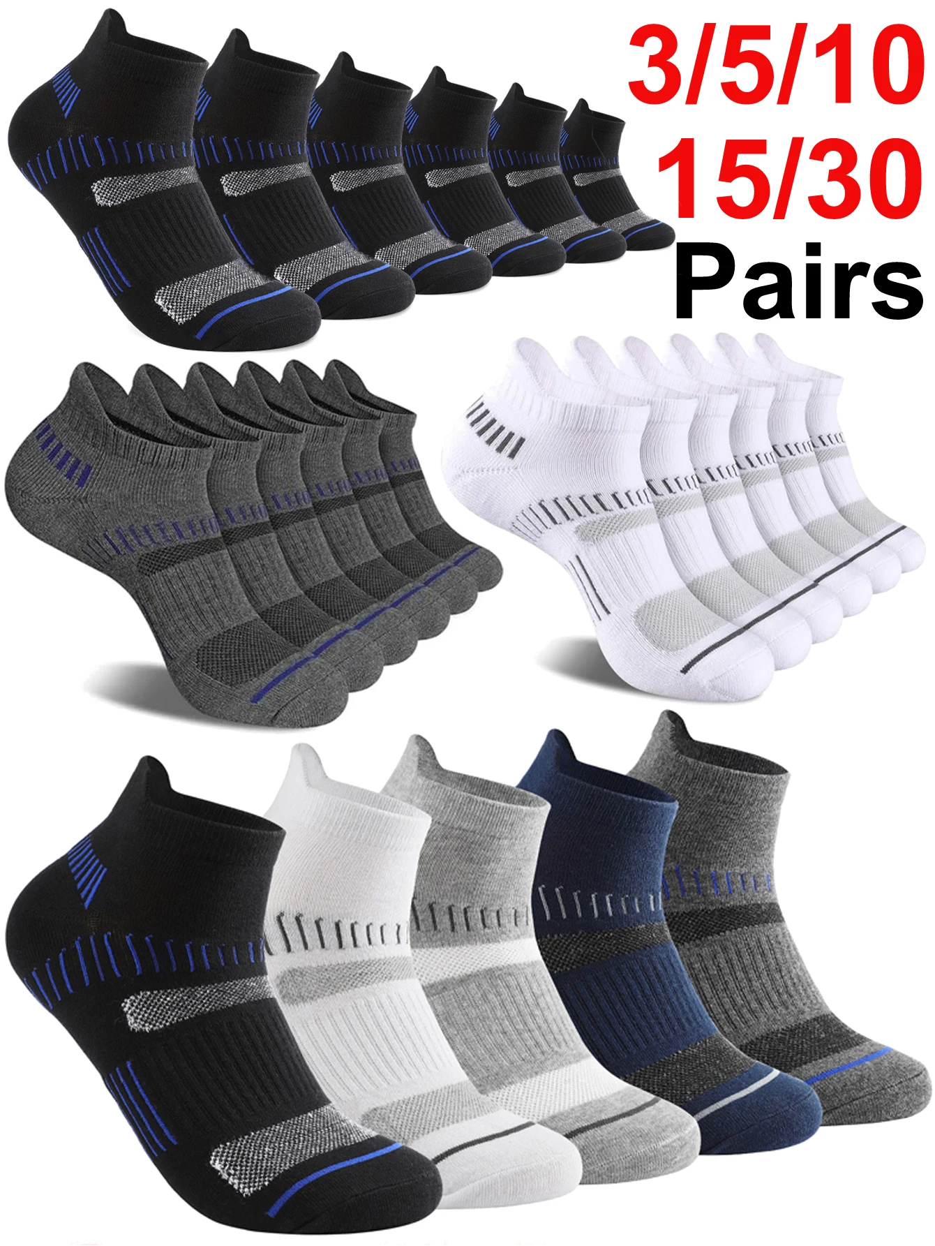

5/10/30 Pairs Men Cotton Sports Socks Mesh Breathable Running Basketball Cycling Male Short Socks Set For Men