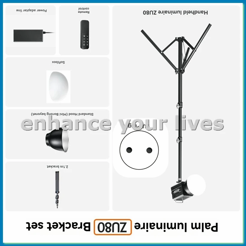 80W COB Camera Light with Stand 2500-6500K Video Dimmable Photographic LED Light for Photo Studio Film EU PLUG-A79U