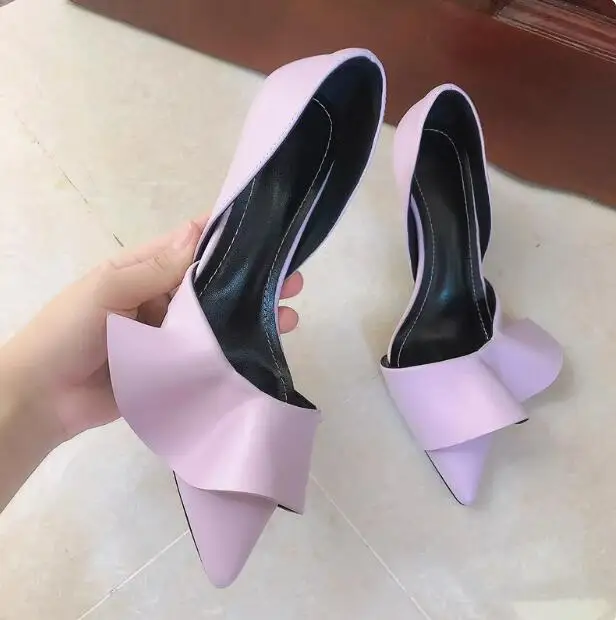 Yellow White Ruffles Side Cutout Kitten Heels Pumps Women Patent Leather falbala Patchwork Pointed Toe Mixed color Banquet Shoes