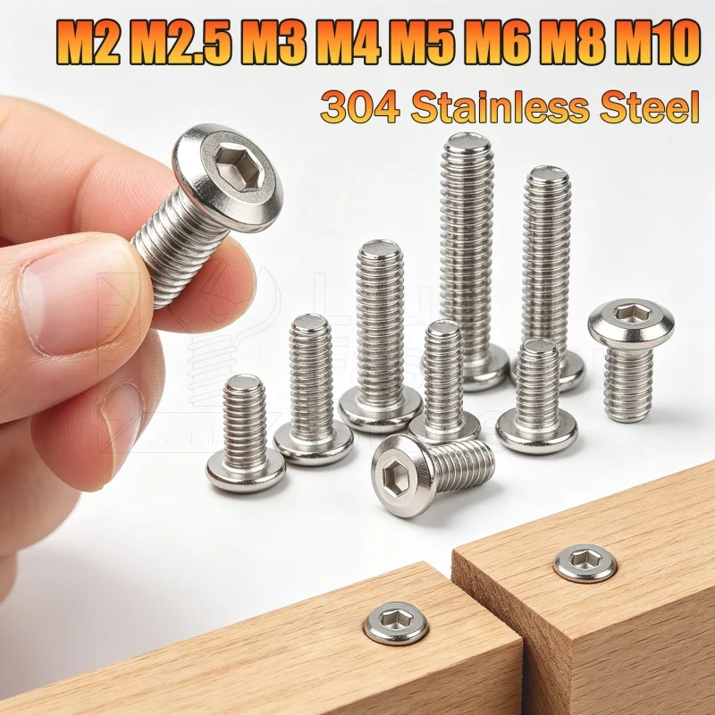 M2 M2.5 M3 M4 M5 M6 M8 M10 304 Stainless Steel Chamfered Hexagon Socket Screws Beveled Edge Furniture Screws Connecting Bolts