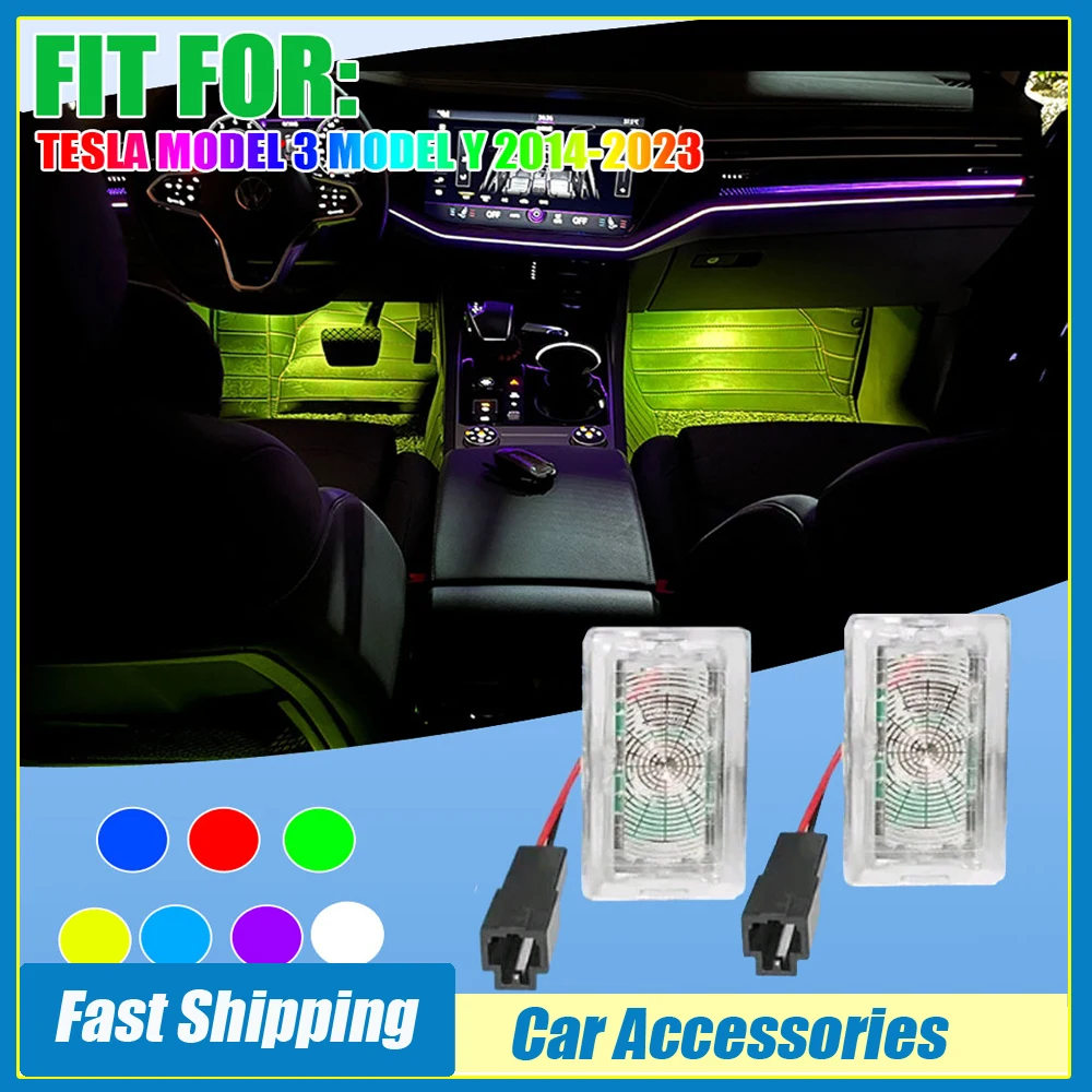 2x Car Footwell Atmosphere Lamp Car 18 Modes LED Light Car Decorative Light Auto Accessories for Tesla Model 3 Model Y 2014-2023