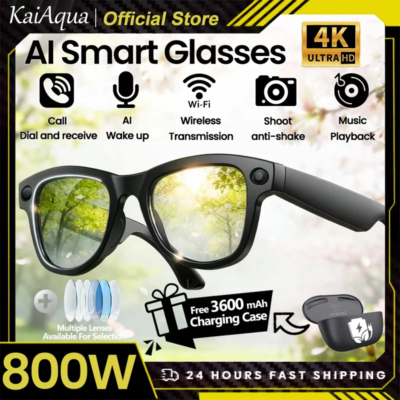 

New 4K HD Upgrade Smart Glasses With Camera Video Recording AI Photo Recognition Bluetooth Call Translation Voice Sunglasses Men