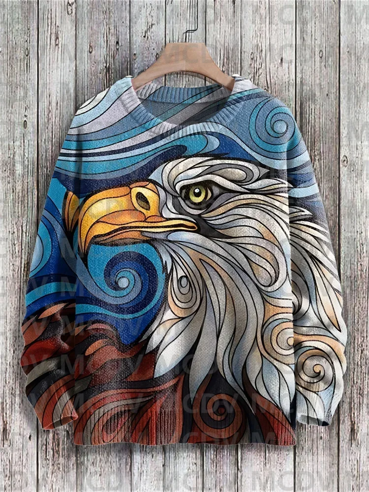 Funny Abstract Geometric Art Eagle Print Knit Pullover Sweater Printed Sweater Men's For Women's Pullover