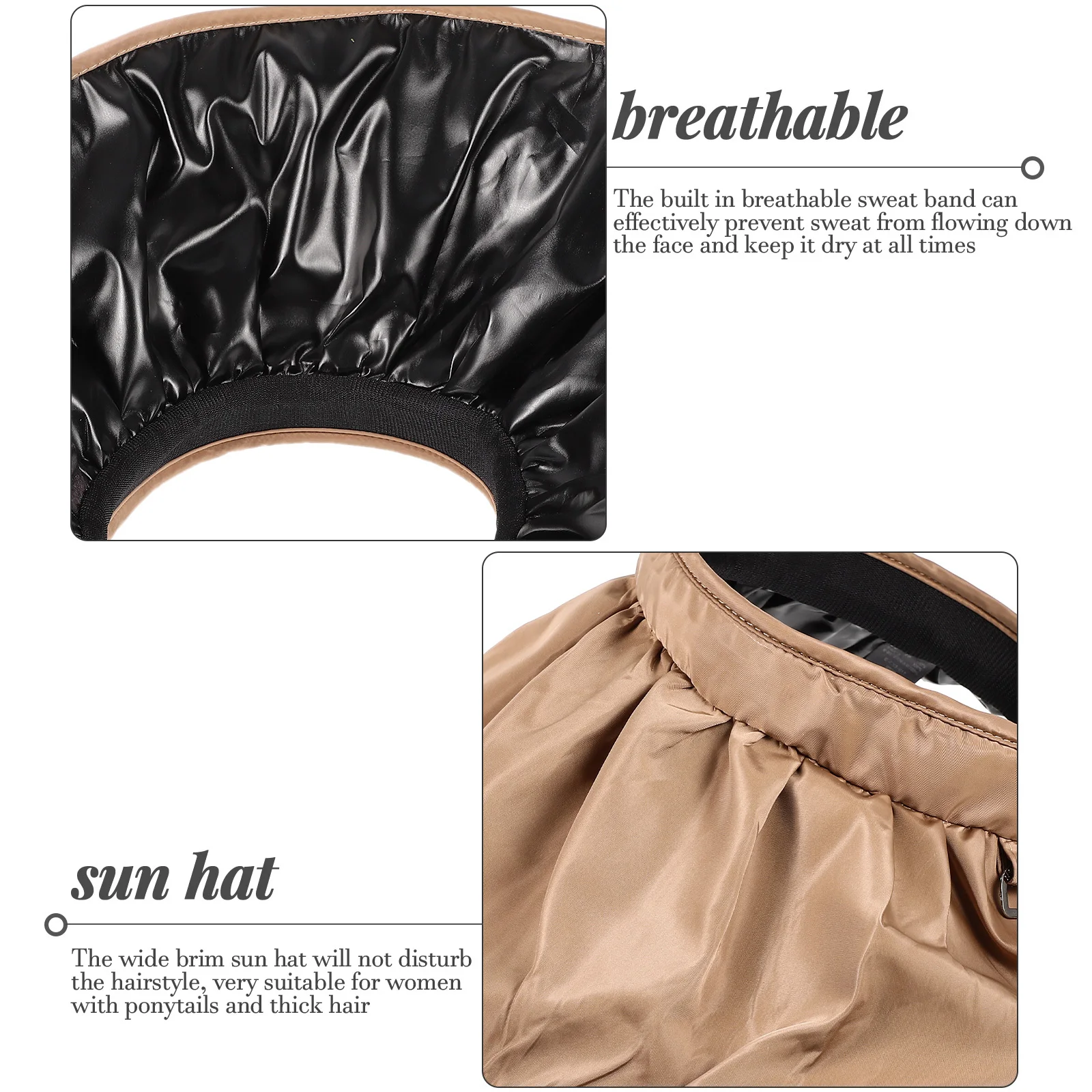 Women Sun Hat Foldable Wide Brim Empty Shape Uv Protection Sun Cap Breathable Sweatband Beach Visor