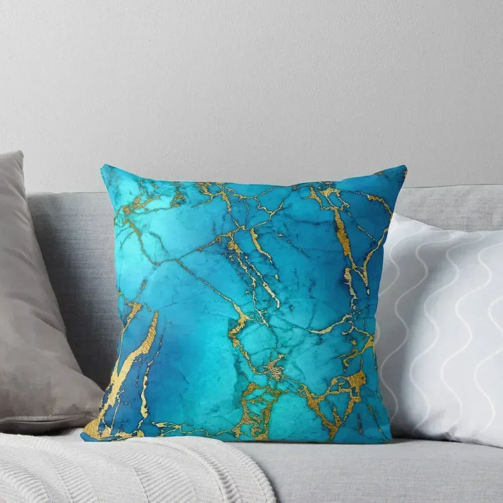 

Teal Blue Faux Marble and Gold Glitter Veins Throw Pillow christmas decorations 2025 Christmas Pillow Covers pillow