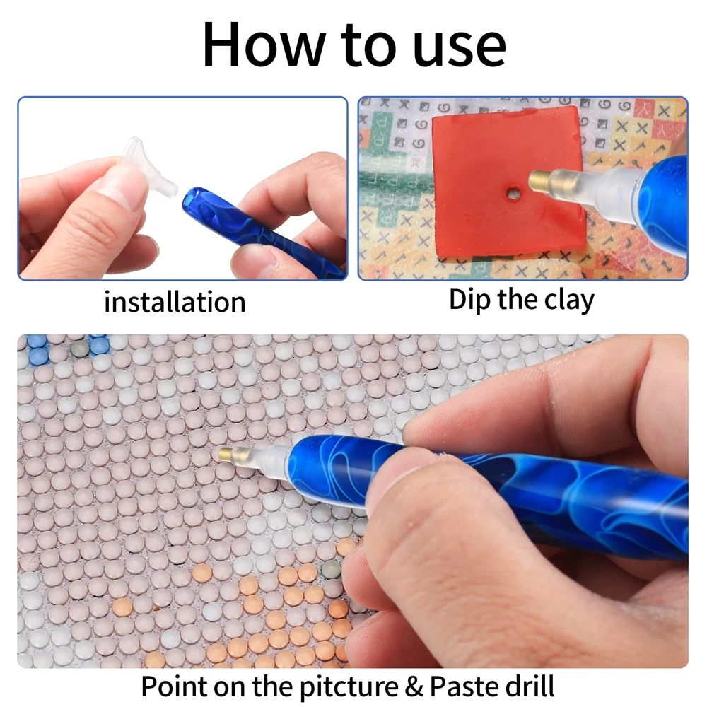 5D Diamond Art Painting Pen Kits Drill Pens Accessories Tools Metal Brass Tips Roller Tape Wax Clay Mud Multi Placer Crystal DIY