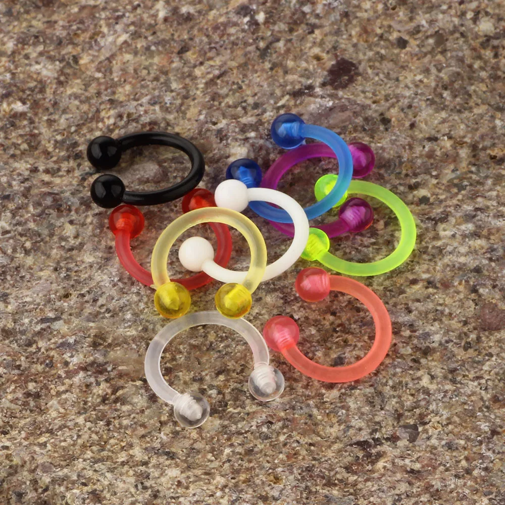 Flexible 16G 6-12mm Circular Barbell Nose Hoop Rings Earrings Piercing Lip Septum Stud 3mm Glow in the Dark Acrylic Ball 9pcs