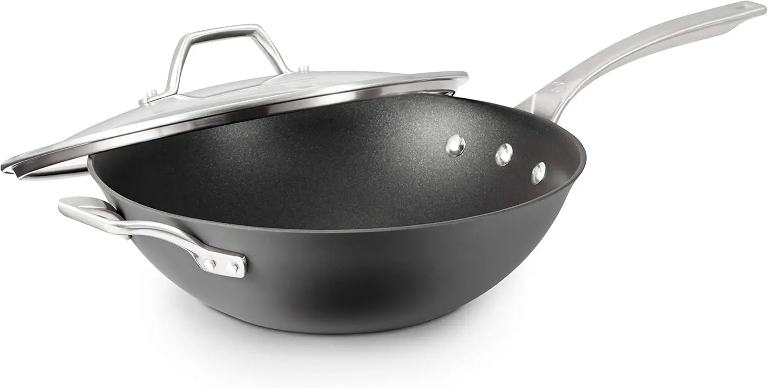 

Durable 12" Nonstick Wok, Oven-Safe to 500°F, PFOA-Free, Flat-Bottom Design