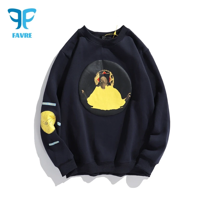 FAVRE Mens Kanye Foam Oil Painting Sweatshirts Womens Crewneck Casual Hip Hop Print Hoodies Fashion High Street Couple Pullovers