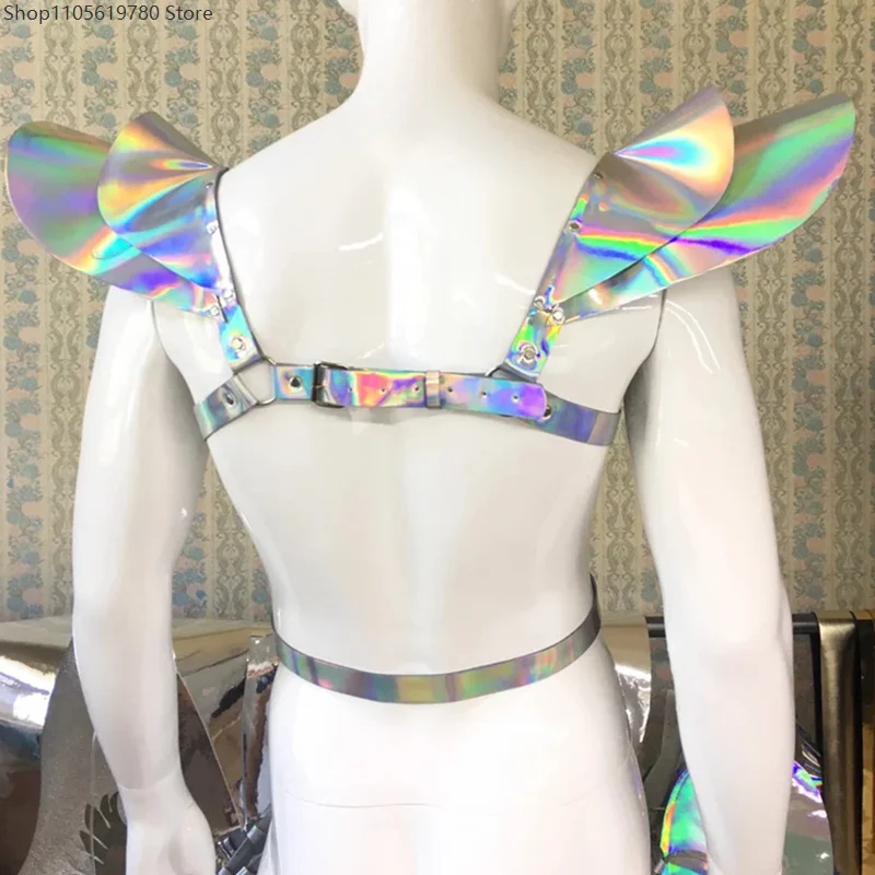 Reflective Iridescent Wing Shoulder Decor Harness Faux‑Leather Adjustable Buckle Body Strap Top Adult Cosplay Dress‑up Prop 3