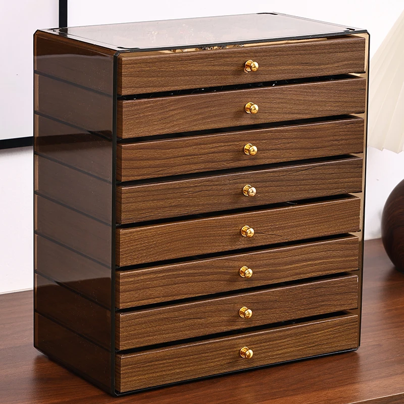 8 Layers Walnut Wood Jewelry Box, Large Capacity Multifunctional Organizer for Rings Necklaces Bracelets, Vanity & Shop Display,