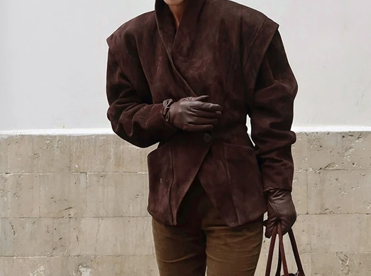 Solid Color Lapel Waist Cinched Slim Fit Spliced Jacket 2025 Autumn New Jacket