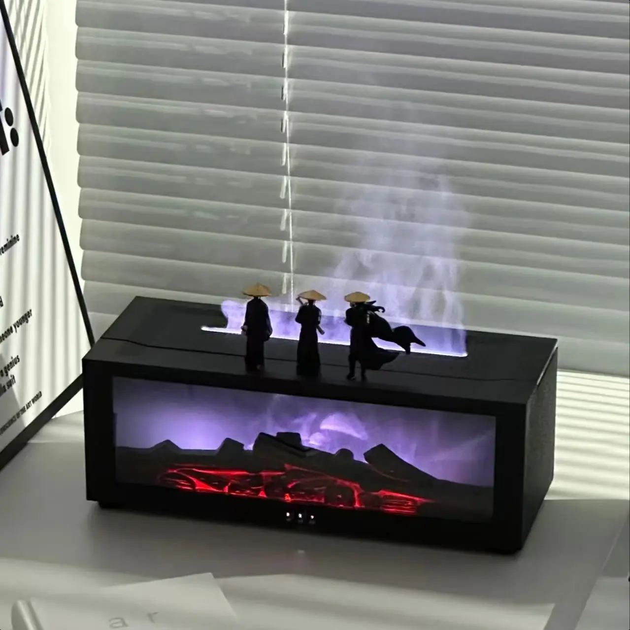 Penyebar Minyak Esensial 300Ml dengan Api Warna-warni, Mesin Aromaterapi, Pelembap Udara, Mati Otomatis, Pengatur Waktu & Remote Control untuk Rumah