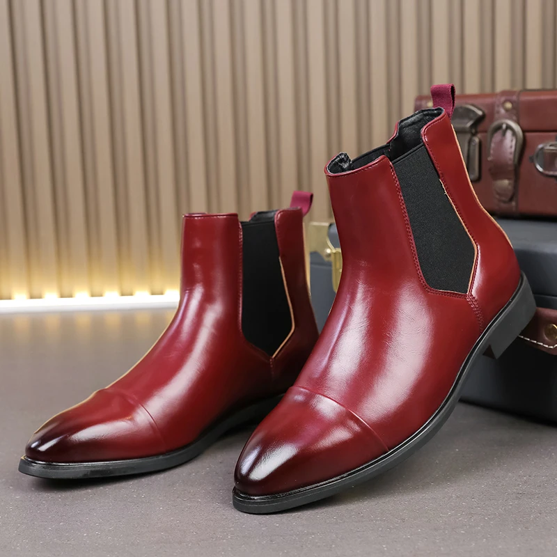 

Мужские ботинки челси на высоком низком каблуке, деловые банкетные мужские ботинки, размеры 38-46