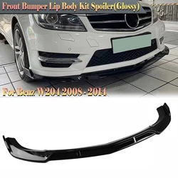 Front Bumper Spoiler Lip For Mercedes-Benz C Class W204 2008-2014 C200 C250 C300 Sport Gloss Black/Carbon Fiber Look Splitter
