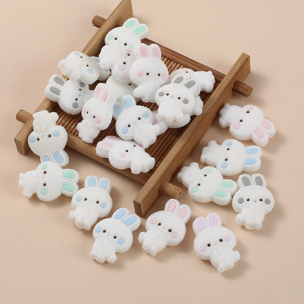 10Pcs 18x27mm Cartoon Animal Bunny Silicone Bead Food Grade Teether Bead For Jewelry Making DIY Pacifier Chain Necklace Bracelet