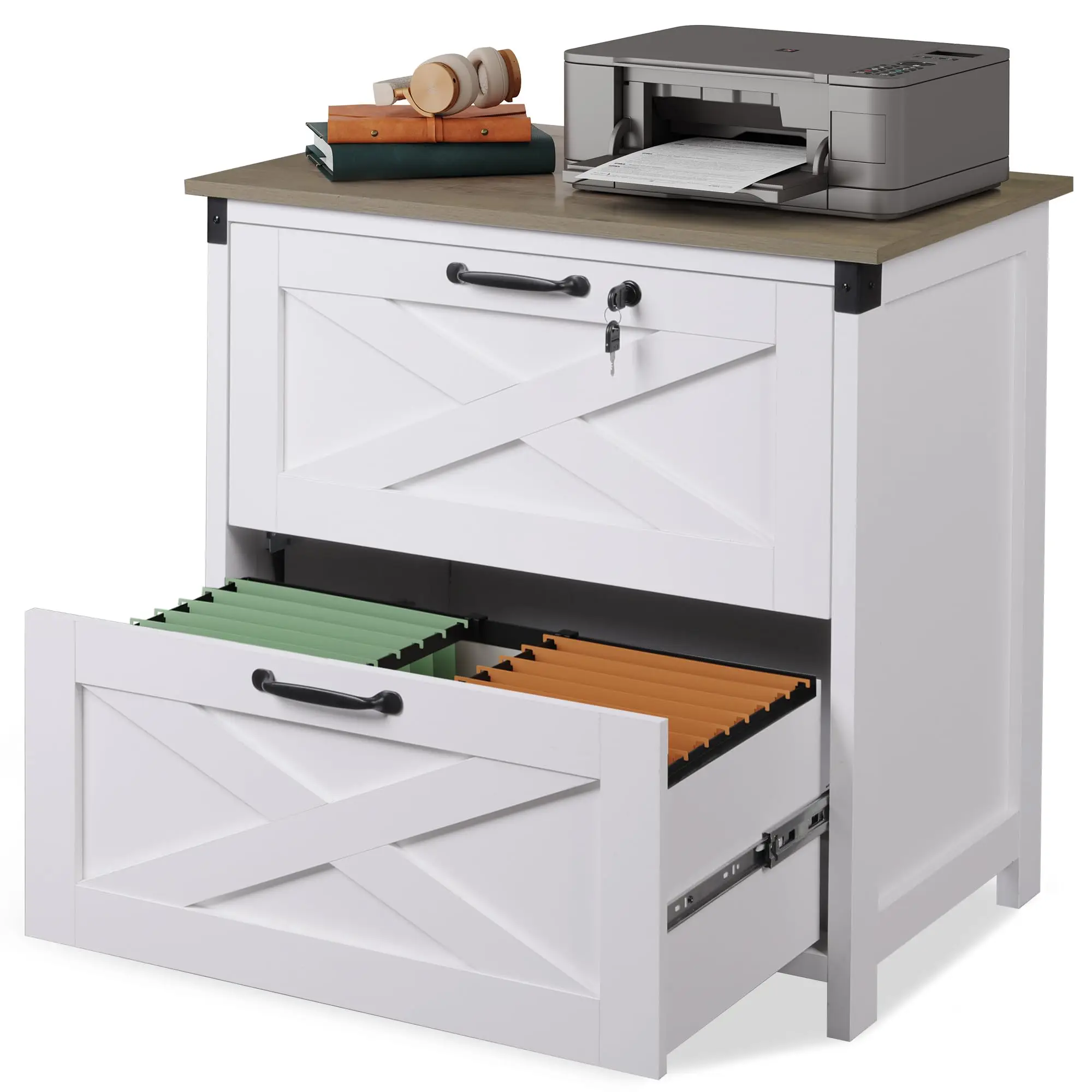 2-Drawer Lateral File Cabinet with Lock,Wood Filing Cabinet, White