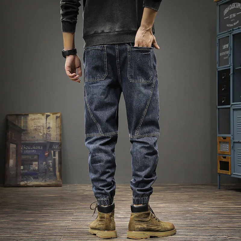 Men's Retro Loose Harem Jogger Loose Baggy Jeans Casual Drawstring Elastic Waist Denim Cargo Pants