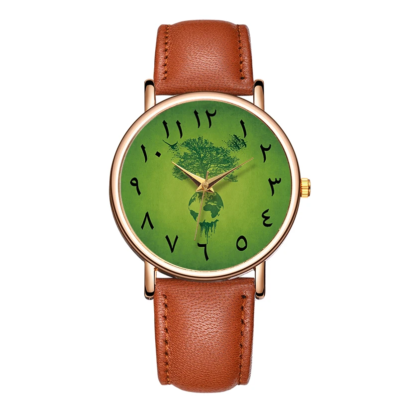 Minimalism Women\'s Quartz WristWatch Earth And Tree Watch Temperament Ladies Watch Simple Casual  Leather Waterproof Watch