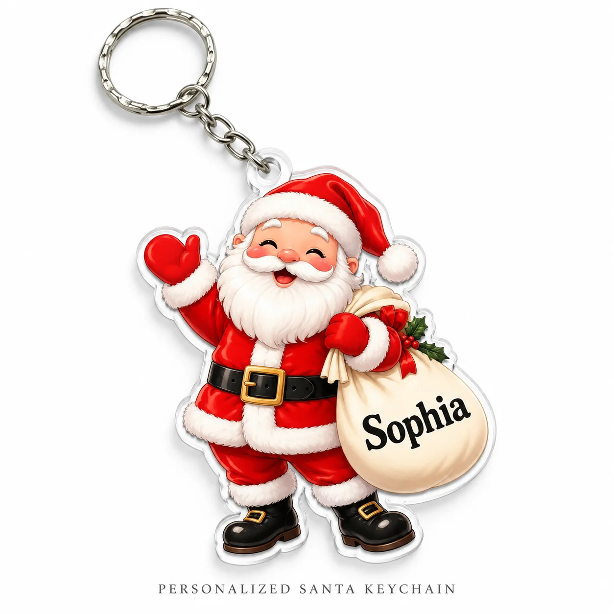 Customized Christmas Keychain with Personalized Name Santa Claus Design Acrylic Holiday Gift for Kids Stocking Stuffer Reindeer