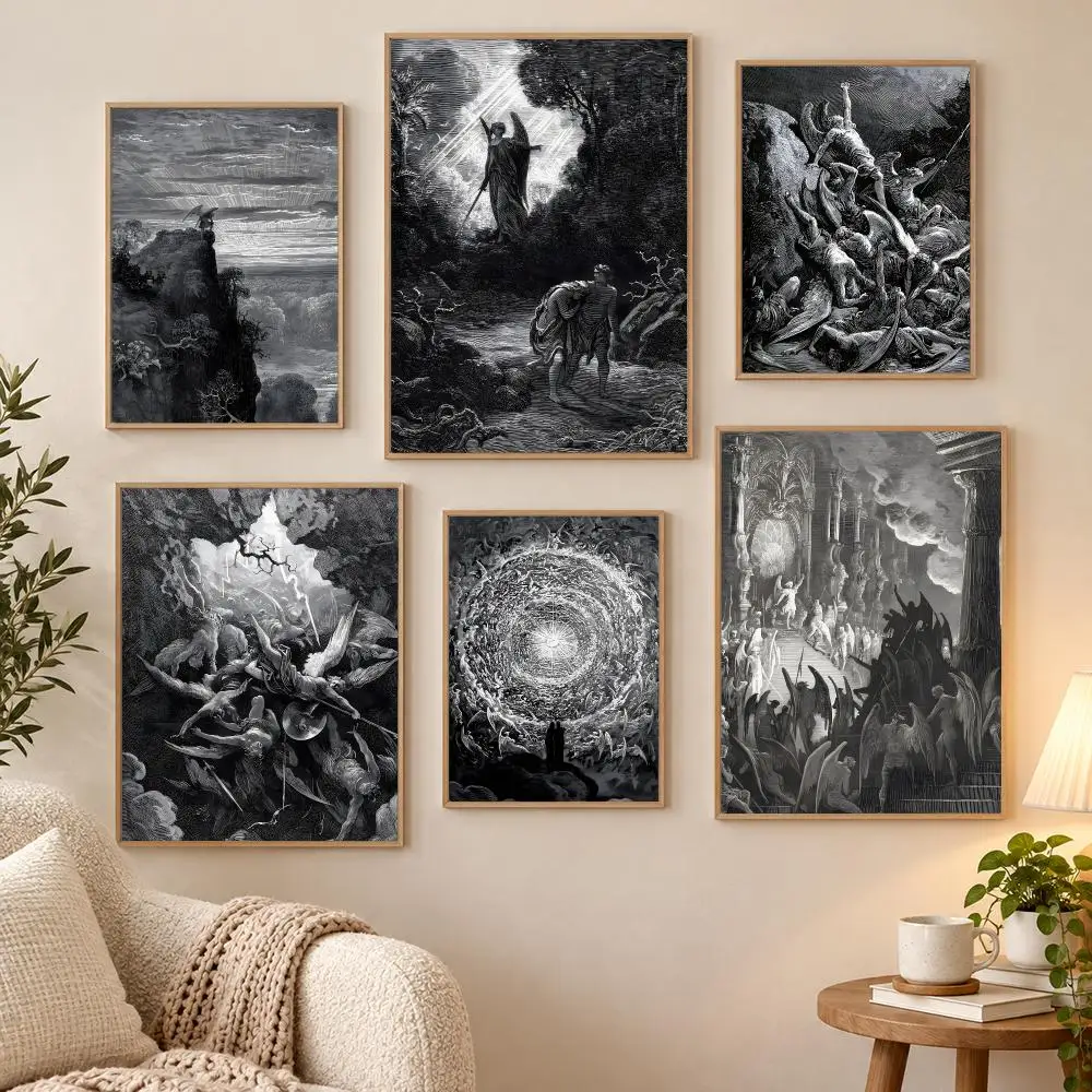 Gustave Dore Paradise Lost Satan Poster Waterproof HD Modern Peel And Stick Wall Decor Living Room Dorm Garage