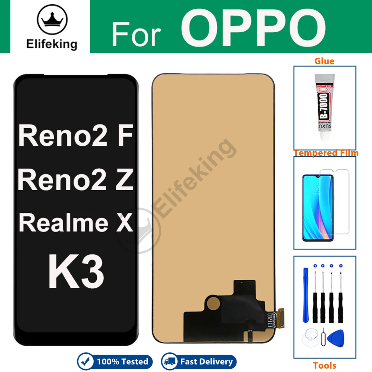 LCD For OPPO RENO 2F LCD Display Touch Screen Replacement for OPPO Reno2 Z / K3 / Realme X Digitizer Assembly with Free Tools