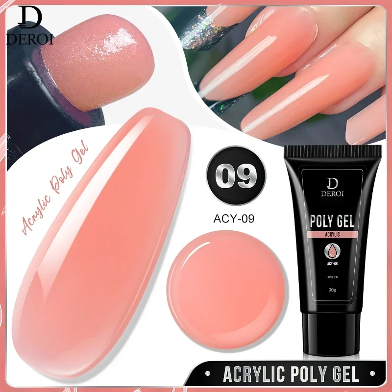 

DEROI Quick Extension Crystal Poly Nail Gel Acrylic Natural Pink Semi Permanent UV Liquid Hybrid Varnish Buider Nail Gel 30ml