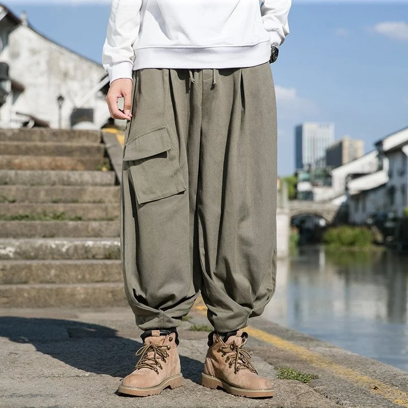 

American Retro Hip Hop Wide Leg Workwear Trousers with Large kets Casual Straight Leg Pants mid Waist Other Material