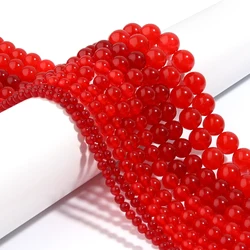 1 Strand Round Natural Stone Beads Red Color Chalcedony Stone Beads For Jewelry Making DIY Charm Necklace Bracelet Accessories
