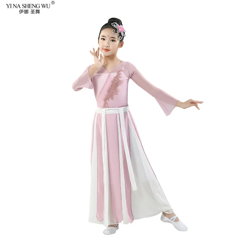 Girls Hanfu Dress Chinese Traditional Dance Costume Fan Dance Outfit Elegant Performance Clothing Children Classical Folk Wear