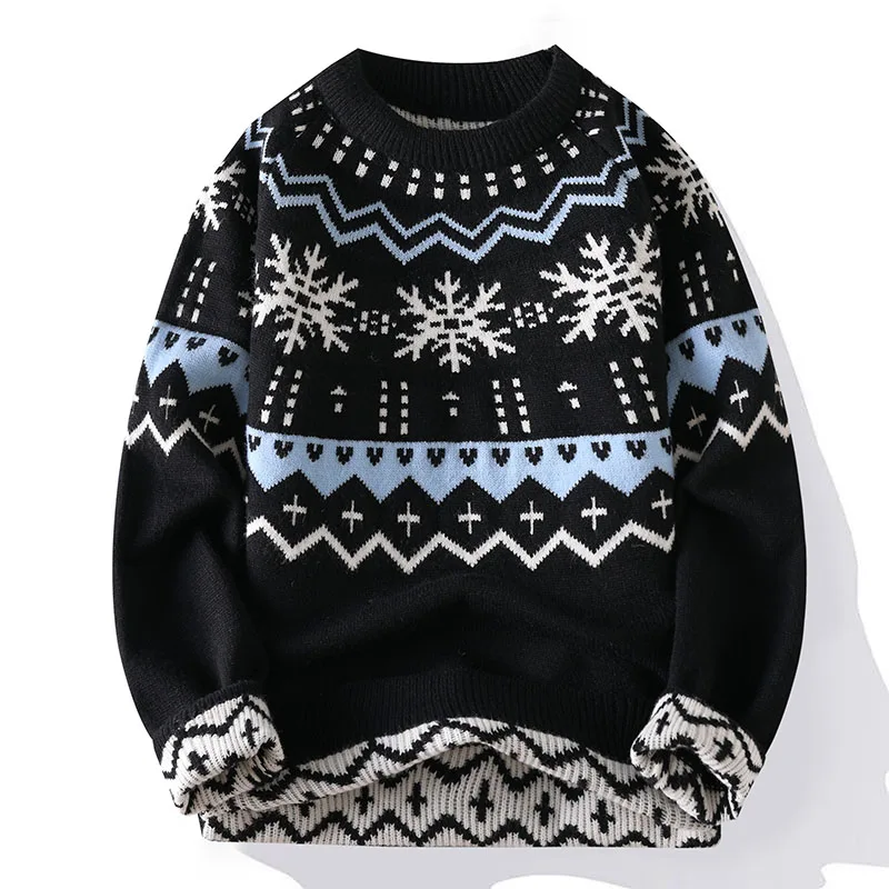 

Autumn/Winter Men Knitted Sweater Stripe Pullovers Printing Round Neck Christmas Sweater Casual Men Clothing Jumper