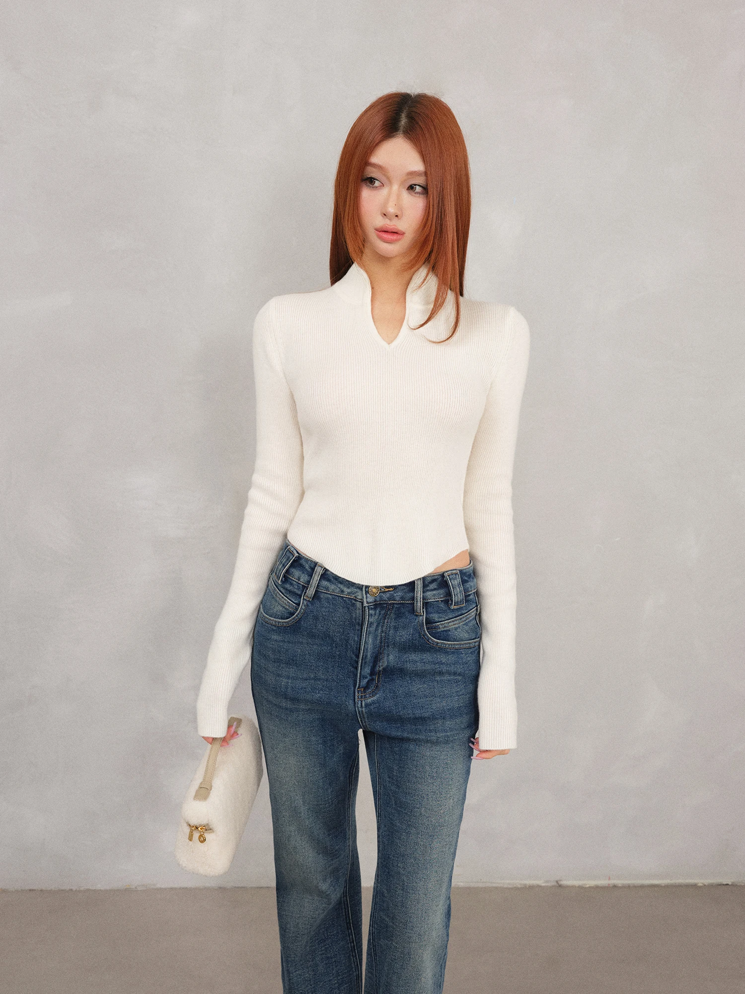 

Ele Woolen Knitted Long Sve Base Layer Sweater Women's Slim Fit Design Waterdrop Neline Faionable Winter Top