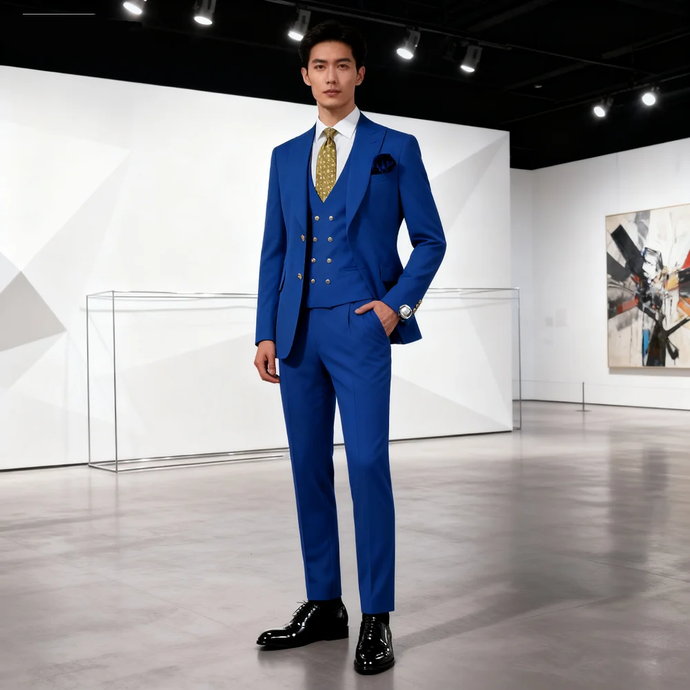 

Men's Slim Fit Prom Tuxedo 3-Piece Set with Peak Lapel Blazer Vest Pants - Wedding Groom Business Formal Party Costume Homme