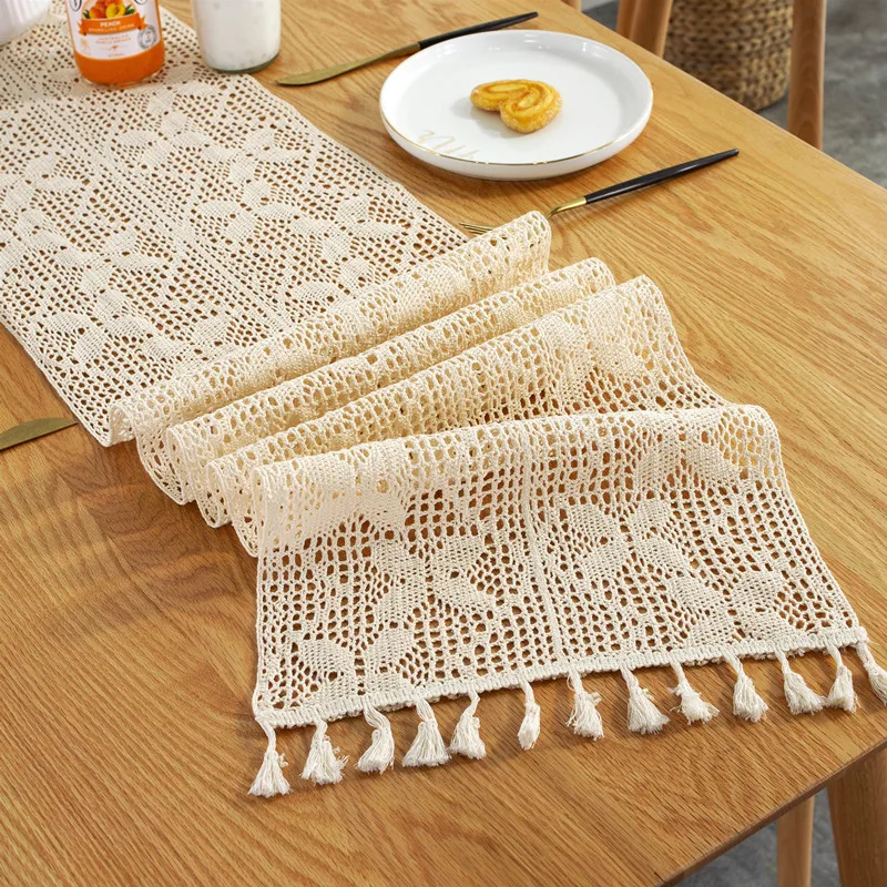 Crochet Knitting Hollow Dining Table Cloth, Fringe Table Flag, Widened Patchwork, Garden