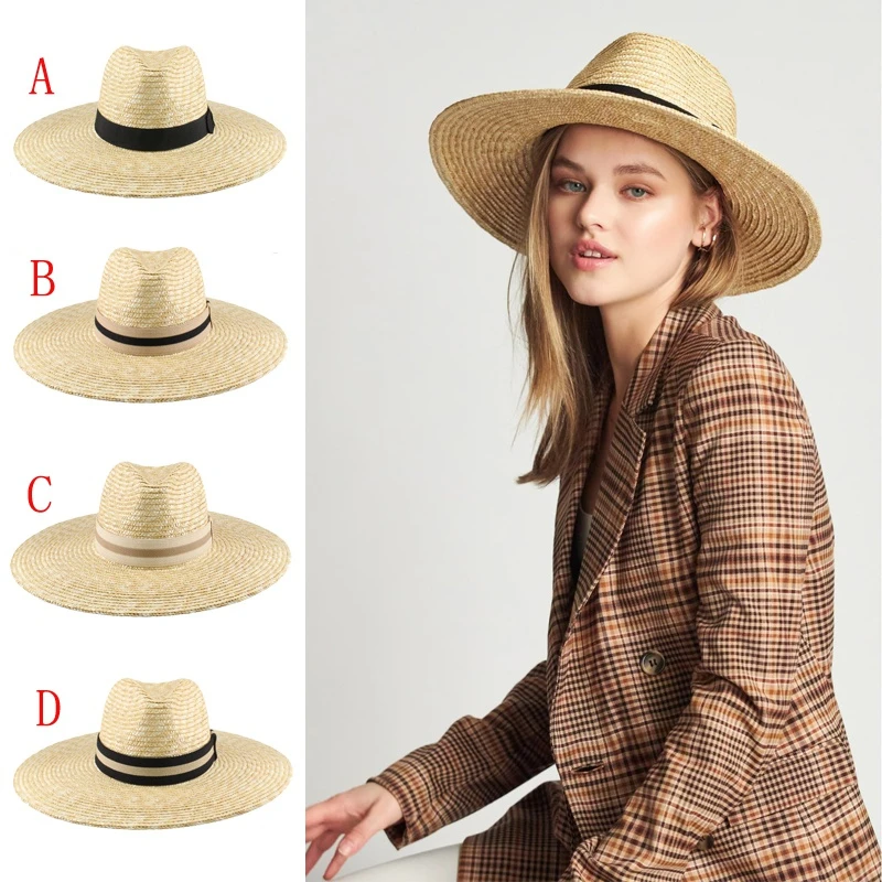 

Men Women Straw Panama Hats Summer Sunhat Classical Wide Brim Cap Sombrero Beach Fedora Trilby Outdoor Travel US Size 7 1/4 UK L